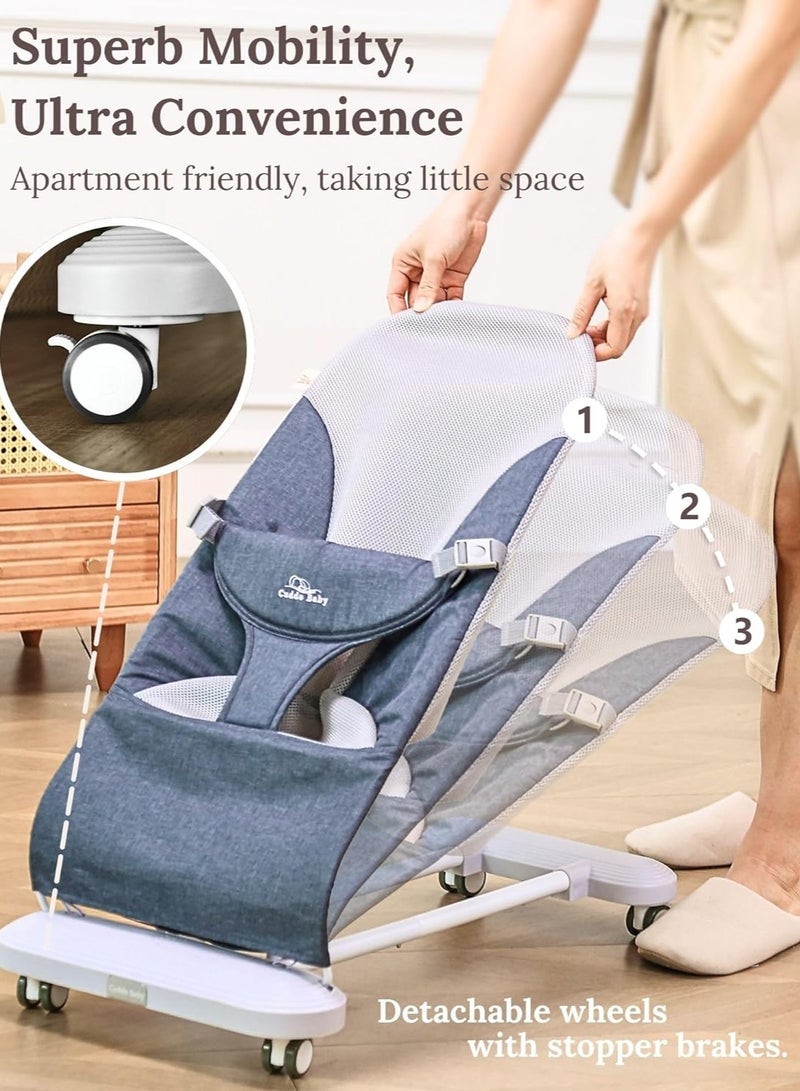 MIXDE Baby Bouncer, 4-in-1 Portable Bouncer Seat with Removable Wheels, 3-Level Adjustable Incline for Infant to Toddler up to 13kg, 0-24 months, with Detachable Piano, Feeding Tray, Play Bar - Image 3